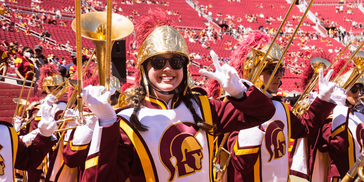 ELYSE POLLACK PLAYS TROMBONE FOR THE USC MARCHING BAND. PHOTO/BEN CHUA.